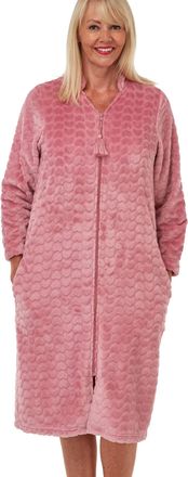 Marlon Womens Serena Zip Front Embossed Fleece Housecoat, Rose, 16-18