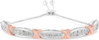 House of Brilliance Silver 1/4 Cttw Round-Cut Diamond X & Tapered Bar Miracle-Set Bolo Bracelet in White at Nordstrom