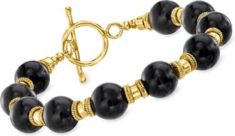 Ross-Simons 10mm Onyx Bead Bracelet in 18kt Gold Over Sterling