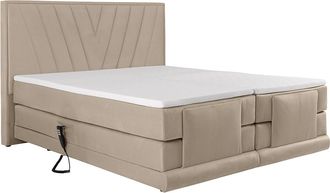 Vente-Unique Conjunto completo boxspring cabecero + somieres el&eacute;ctricos articulados + colch&oacute;n + sobrecolch&oacute;n - 2 x 90 x 200 cm - Terciopelo - Beige - LUMONI de YSM
