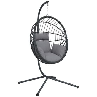 vidaXL Silla Colgante Huevo Con Soporte Rat&aacute;n Y Acero Gris Vidaxl