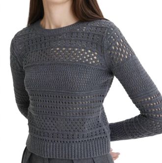 Matthew Bruch Variegated Knit Mesh Sweater In Charcoal Knit