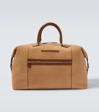 Kiton Leather-trimmed suede duffel bag