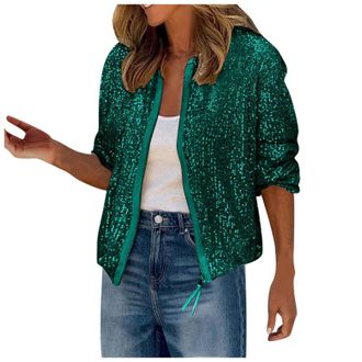 Generic Sequin Jacket for Women UK Solid Color Sparkly Gold Glitter Long Sleeve Open Front Jacket Fashion Lapel Cardigan Casual Party Jackets Lightweight Jack