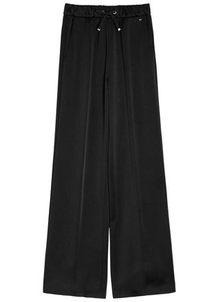 Herno Wide-leg Crepe de Chine Trousers - Black - 48 (UK16 / XL)