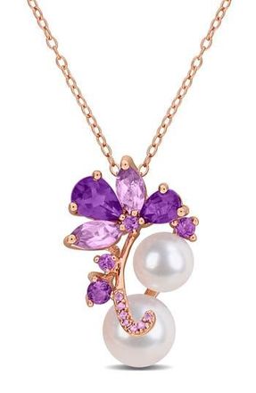 Delmar 8-9mm Cultured Freshwater Pearl Pendant Necklace in Purple at Nordstrom Rack
