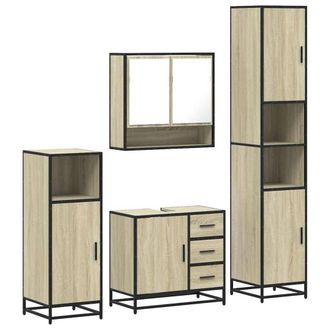 Berkfield Home 4&not;Piece Bathroom Furniture Set&not;Sonoma Oak Engineered Wood in Tan