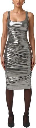 Naked Wardrobe Mirror Metallic Midi Dress in Gunmetal at Nordstrom, Size X-Large
