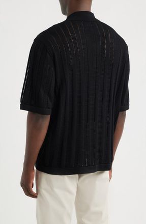 Corridor Pointelle Stripe Short Sleeve Organic Cotton Sweater in Black at Nordstrom, Size Xx-Large