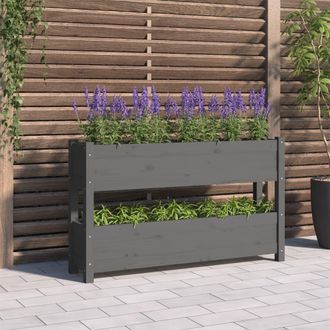 vidaXL Vidaxl - Jardinera De Madera Maciza De Pino Gris 112x25x66 Cm