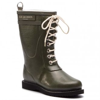 Ilse Jacobsen Rub15 Rubber Womens Mid Calf Boots - Army - Size:UK 8.5