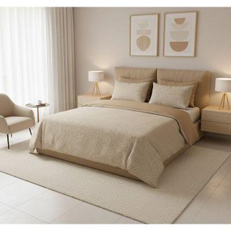 OEM Juego De Cama - 1 Funda N&oacute;rdica 140 X 200 Cm + 1 Funda De Almohada 60 X 60 Cm - 100% Algod&oacute;n Reforzado - Gris / Mostaza / Blanco