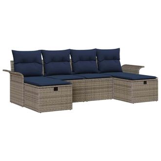 vidaXL Conjunto De Sof&aacute; De Jard&iacute;n 6 Pcs Gris Y Marino Rat&aacute;n Sint&eacute;tico Vidaxl