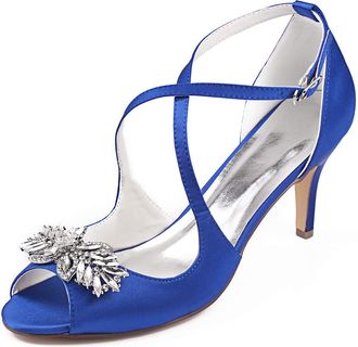 Emily Bridalwear Wedding Shoes Pointed Stiletto Rhinestone Elegant Imitated Silk Bridal Pump Shoes(8.5 UK,Royal Blue)