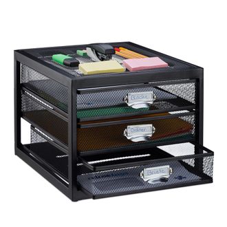 Relaxdays Relaxdays - Organizador Escritorio Con 3 Cajones Para Documentos A4, Acero, Negro, 23 X 27,5 X 35,5 Cm