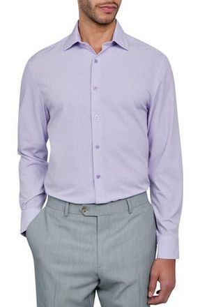 W.R.K Slim Fit Flower Geo Print Recycled Performance Stretch Dress Shirt in White/Purple at Nordstrom Rack, Size 16.5