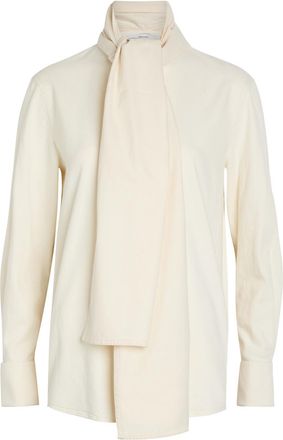Another Tomorrow Scarf-effect Chambray Blouse - Ecru - S (UK8-10 / S)