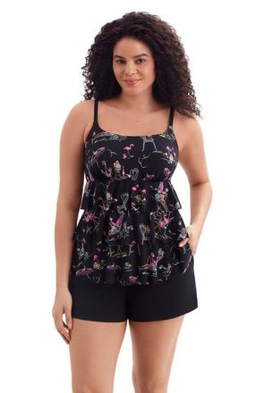 Longitude Faux Ruffle Shortini Long Torso Swimsuit in Flamingo Hotel at Nordstrom, Size 22