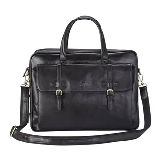Infinity Leather Genuine Leather Laptop Messenger Crossbody Shoulder Bag - Belmont in Black