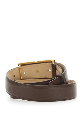 Elisabetta Franchi Womens Leather Belt Brown With Metal Details