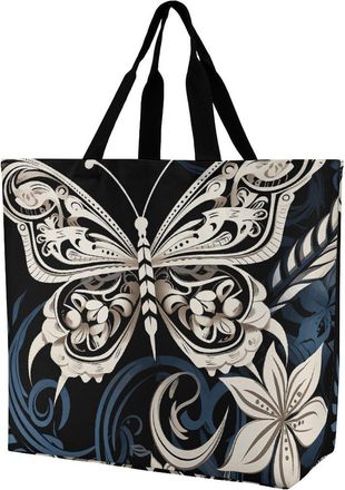 Generic White Butterflies And Tribal Carry Bag Durable Tote Bag Portable Handbags For Yoga Travel Work