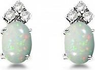 Allurez Oval Lab Opal & Diamond Stud Earrings 14k White Gold (1.24ct)