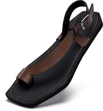 Generic Mens Fashion Flip Flops Leather Thong Sandals Casual Comfort Slides Slippers (Brown,11.5)