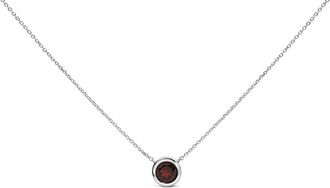 House of Brilliance 925 Sterling Silver 7MM Bezel Set Created Red Garnet Pendant Necklace - 18 Inches