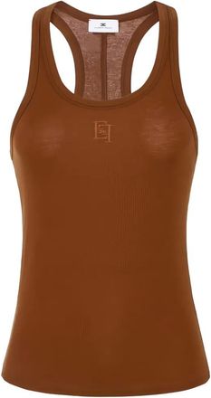 Elisabetta Franchi embroidered-logo tank top - women - Lyocell/Wool/Spandex/Elastane - 38 - Brown