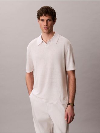 Calvin Klein Mens Linen Blend Polo Sweater - Open White - XL