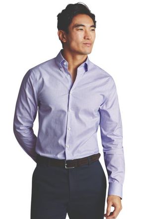CHARLES TYRWHITT Non-Iron Pinpoint Oxford Check Shirt in Lilac Purple at Nordstrom, Size 15 X 33