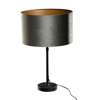 QAZQA Cl&aacute;sico/antiguo L&aacute;mpara De Mesa Negra Con Pantalla De Terciopelo Verde 35 Cm - Parte Acero /terciopelo /textil Redonda Adecuado Para Led Max. 1 X 60 W