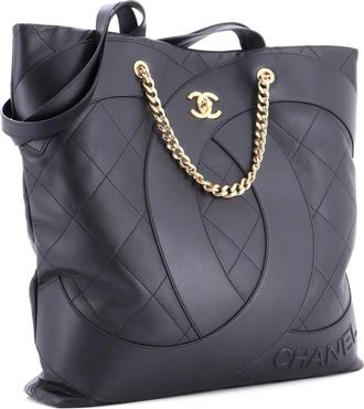 Chanel Borsa tote Club Monaco Shopping grande in pelle di agnello trapuntata - Nero