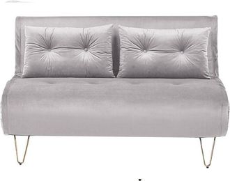 Beliani Sof&aacute; Cama 2 Plazas De Terciopelo Gris Claro Dorado Sin Reposabrazos 2 Cojines Vestfold