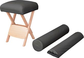 vidaXL Vidaxl Taburete De Masaje Plegable 12 Cm Grosor Y 2 Cabezales Negro