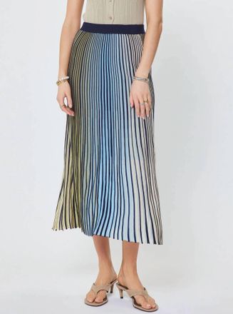 Current Air Striped Midi Sweater Skirt In Green Blue Multi