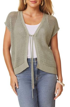 Splendid Simona Tie Front Short Sleeve Cardigan in Eucalyptus Green at Nordstrom, Size X-Small