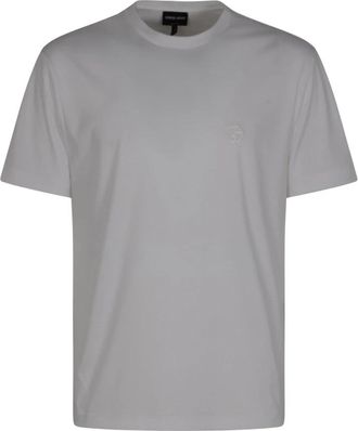 Giorgio Armani Cotton-Interlock T-Shirt met Geborduurd Logo - Heren - T-shirts - Wit - 2XL - Katoen - Tops