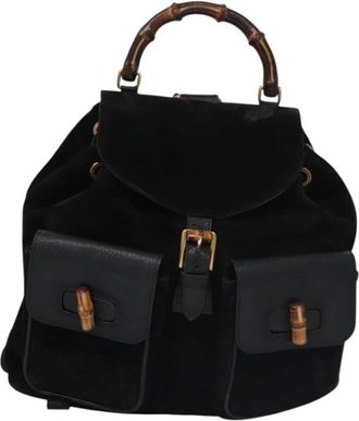 Gucci Pre-owned Backpacks, female, Black, Size: ONE SIZE Pre-owned Vintage Suede Bamboo Handle Backpack