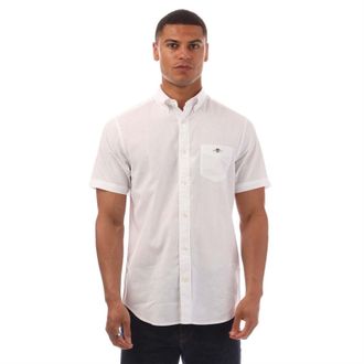 GANT Mens Cotton Linen Short-Sleeved Shirt (White) - Size Medium