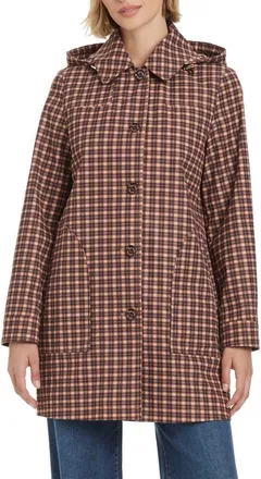 Kate Spade New York Water Resistant Coat with Removable Hood in Mini Autumn Plaid at Nordstrom, Size X-Small