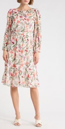 Eliza J Floral Long Sleeve Midi Dress in Ivory Mult at Nordstrom Rack, Size 12