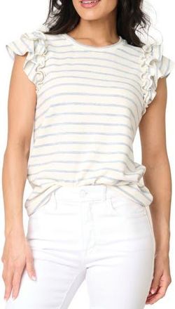 Gibsonlook Butterfly Stripe Ruffle Cap Sleeve Top in Chambray Blue Stripe at Nordstrom Rack, Size Xx-Small