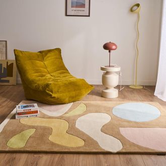 Nazar Rugs Alfombra de lana tejida a mano motivos org&aacute;nicos pastel 200x290