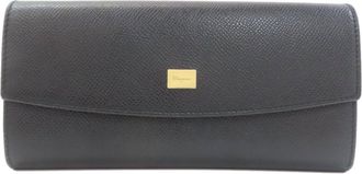 Ferragamo Black Leather Long Wallet (Bi-Fold) (Pre-Owned)