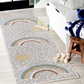 Jonathan Y Designs Minha Rainbow Dot Modern Machine-Washable Gray/Ivory/Yellow Area Rug