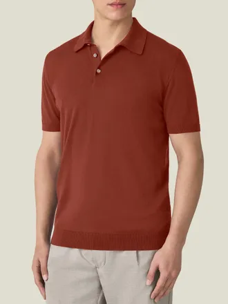 Luca Faloni Rust Cotton (Knitted) Knitted Polo