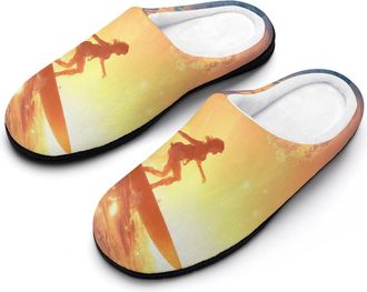 Generic Surfers Surfing at Sunset Slippers Men Winter Warm Cotton Anti-Slip Indoor Slip-Ons House Shoes