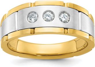 Diamond2Deal 14k Two-tone Lab Grown Diamond 3-Stone Band Ring 1/4Ct Clarity- VS Color- G-H