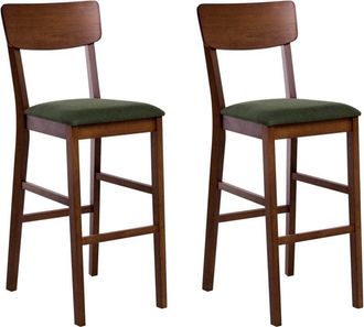 Beliani Set of 2 Bar Chairs AMBLER Wood Dark Brown/ Green